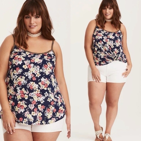 Torrid Floral Lace Up Back Challis Swing Cami - Picture 1 of 11